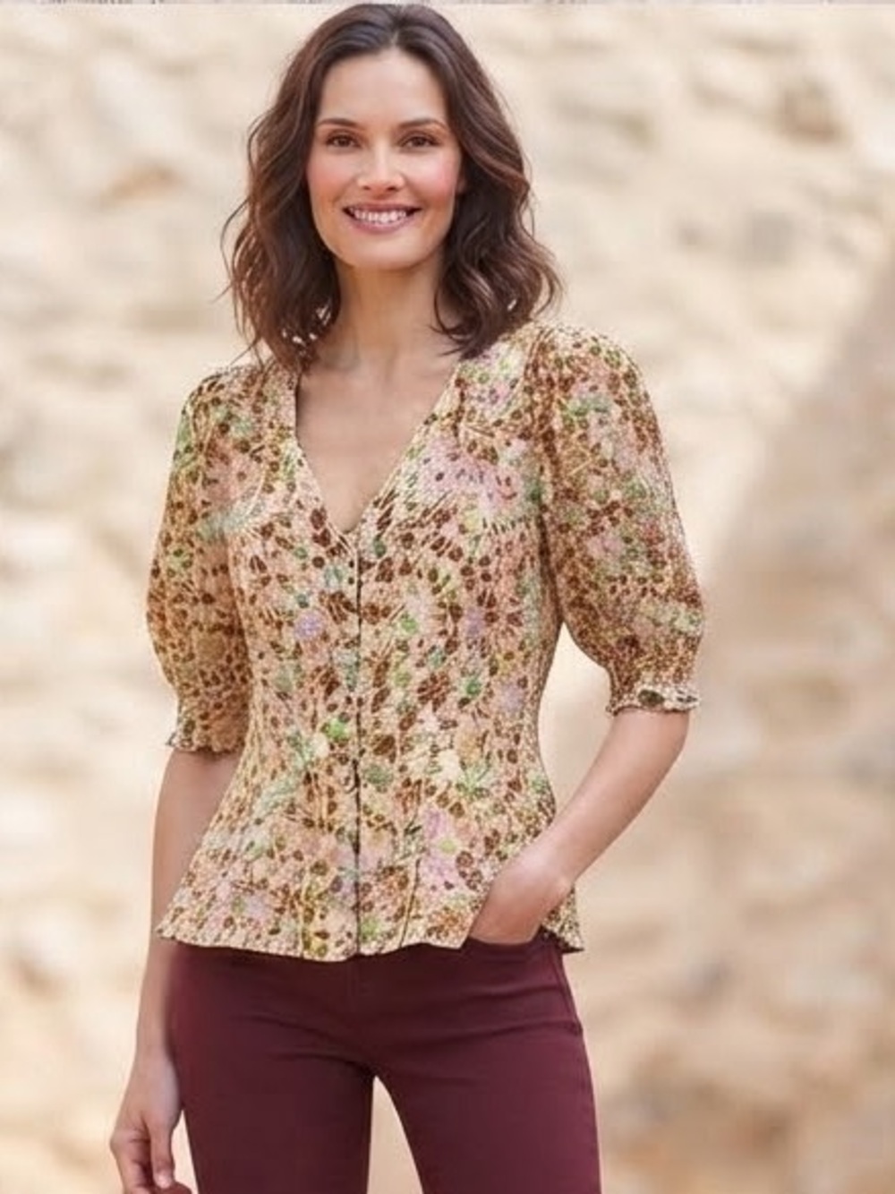 Mango Floral Button-Up Blouse